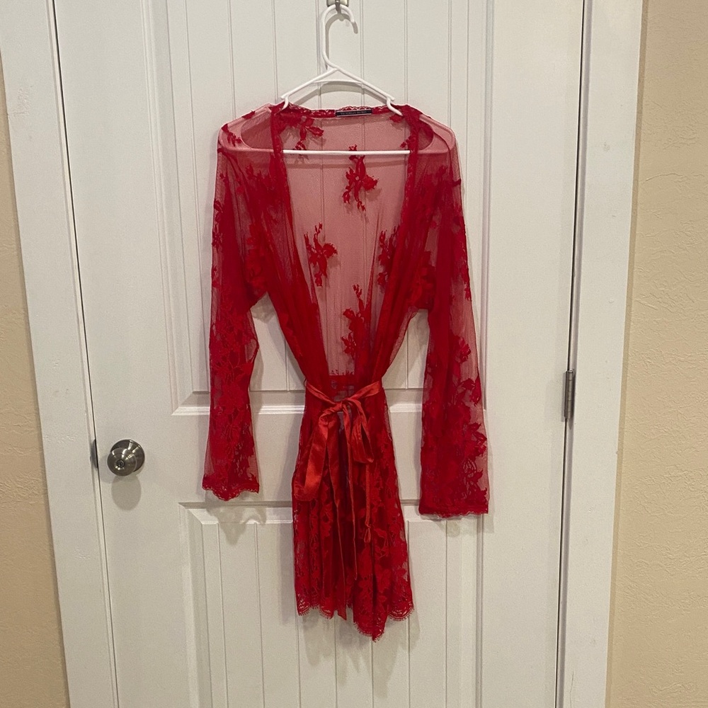 Victoria's Secret Red Sheer Lace Robe